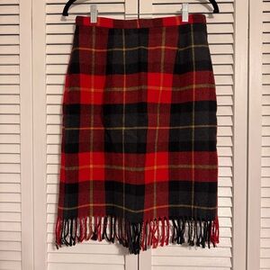 Vintage Tartan Plaid Fringe Wool Blend Skirt – Size 8, Made in USA